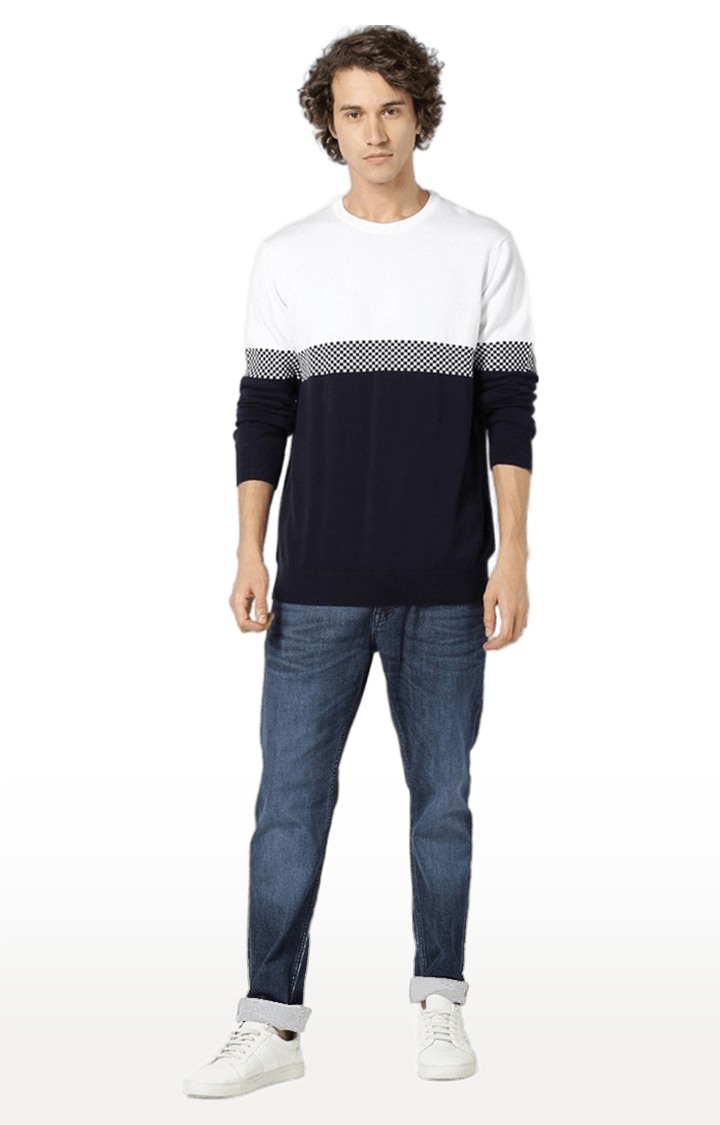 celio | Men's Blue Colourblock Sweaters 1