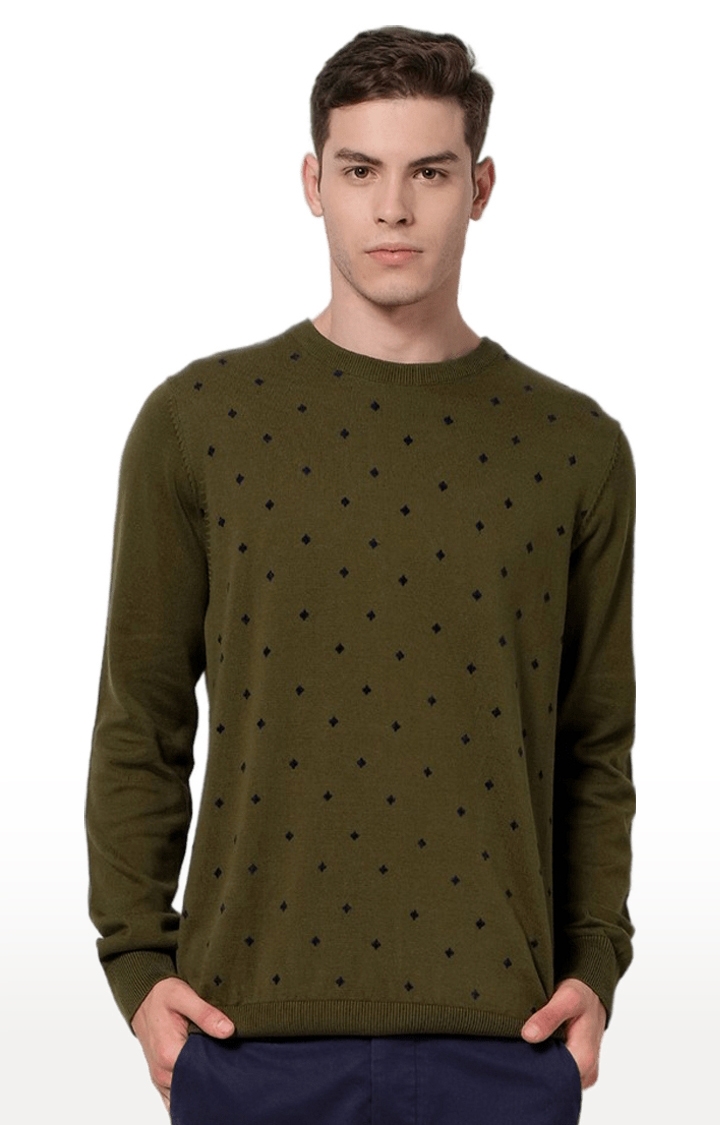 celio | Men's Green Printed Sweaters