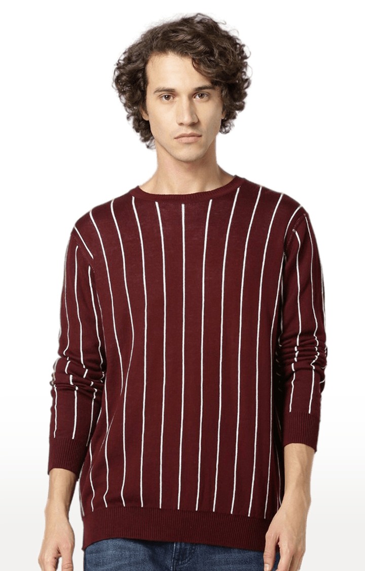 celio | Men's Red Striped Sweaters