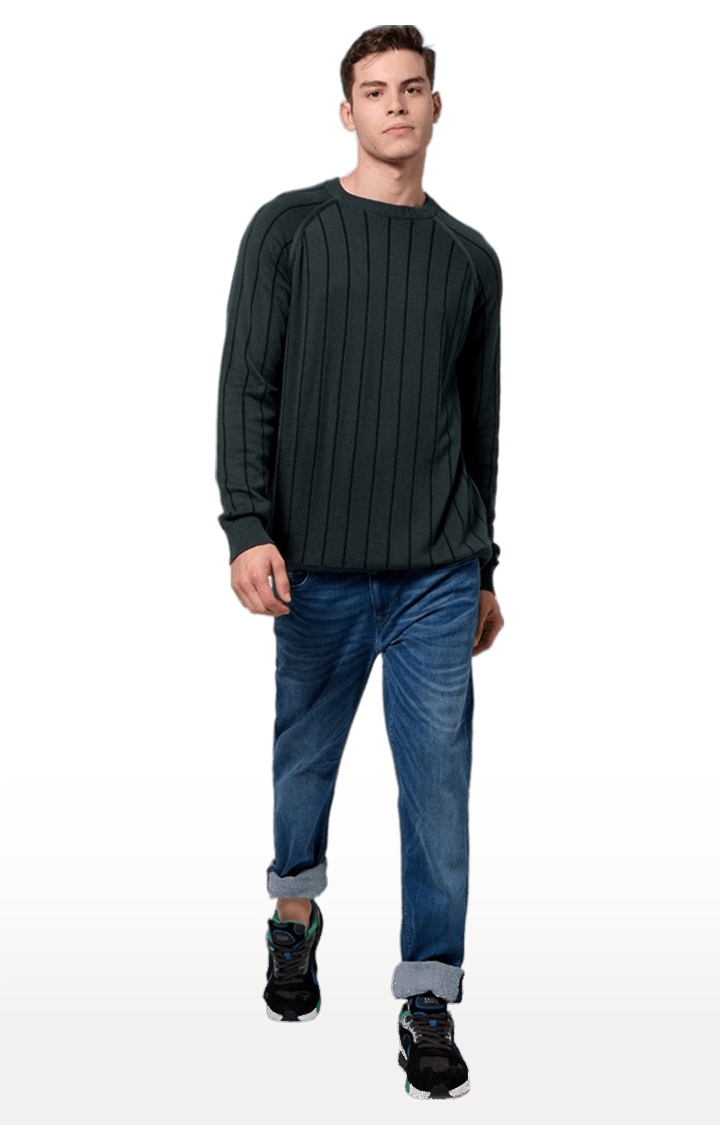 celio | Men's Green Striped Sweaters 1