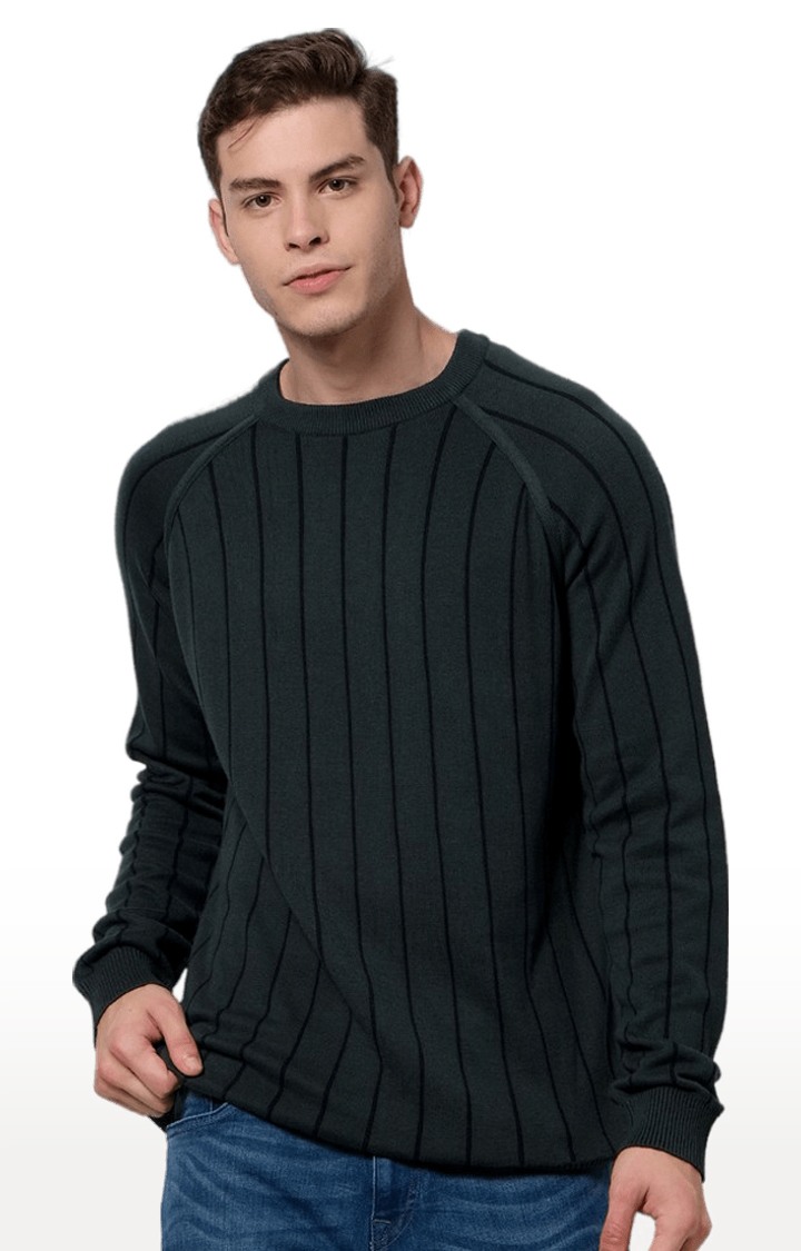 celio | Men's Green Striped Sweaters 0