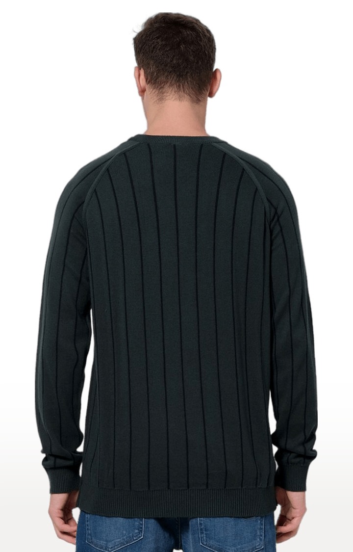 celio | Men's Green Striped Sweaters 3