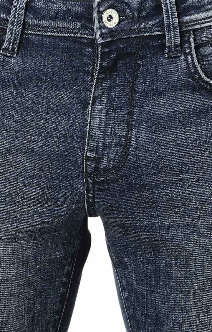 Men's Blue Cotton Blend Ripped Ripped Jeans