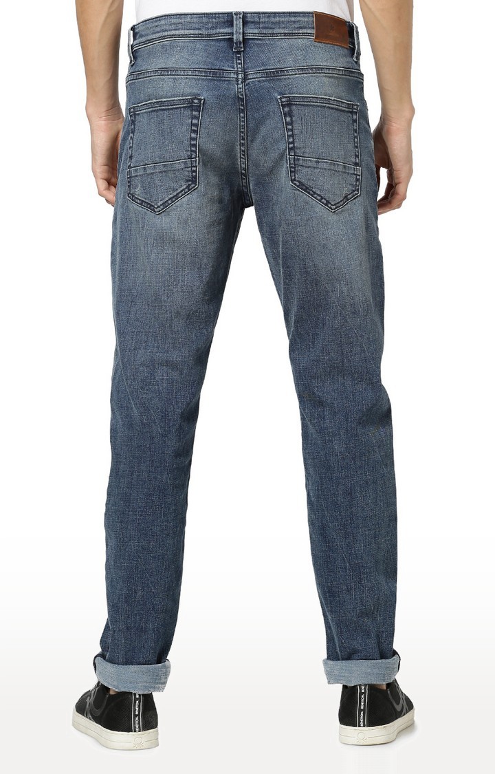 Men's Blue Cotton Blend Solid Ripped Jeans