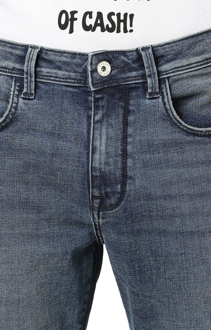 celio | Men's Blue Cotton Blend Solid Ripped Jeans 4