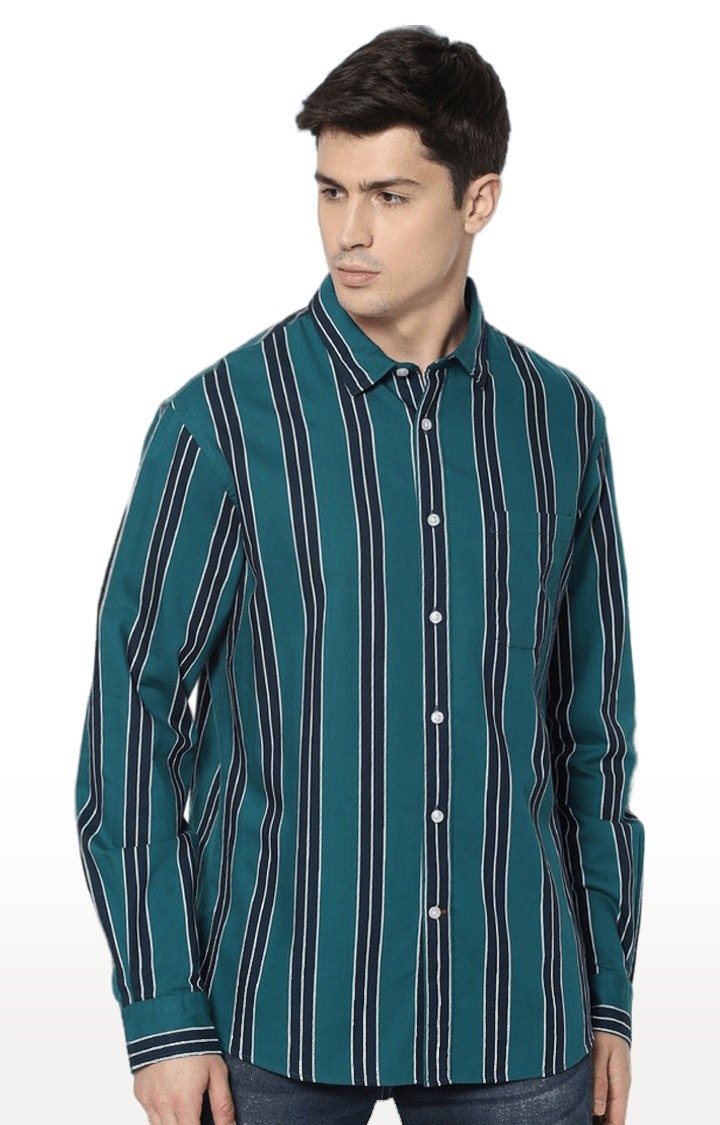 Men's Green Striped Casual Shirts