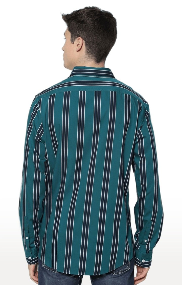 celio | Men's Green Striped Casual Shirts 3