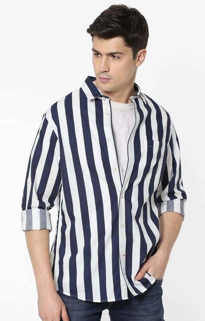 Men's Blue Striped Casual Shirts