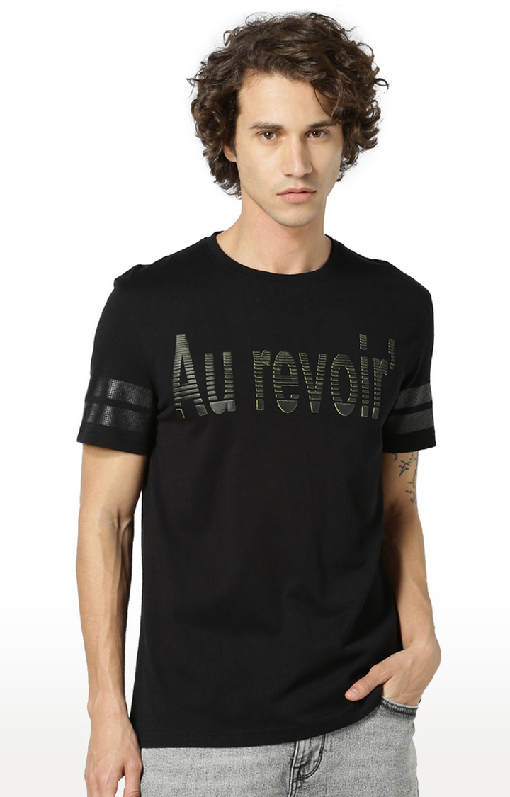 Men s Black Printed Regular T Shirts
