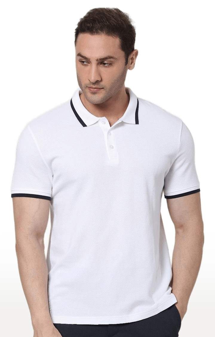 Men's White Solid Polos