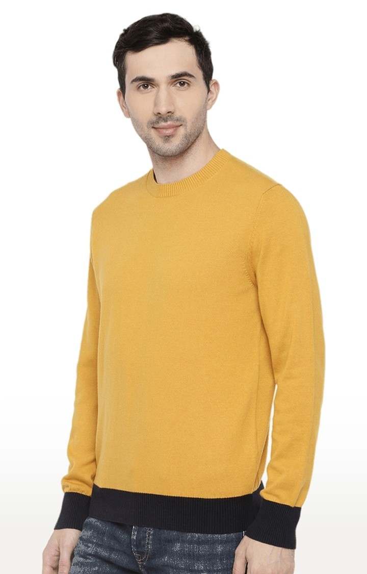 Men's Yellow Solid Sweaters