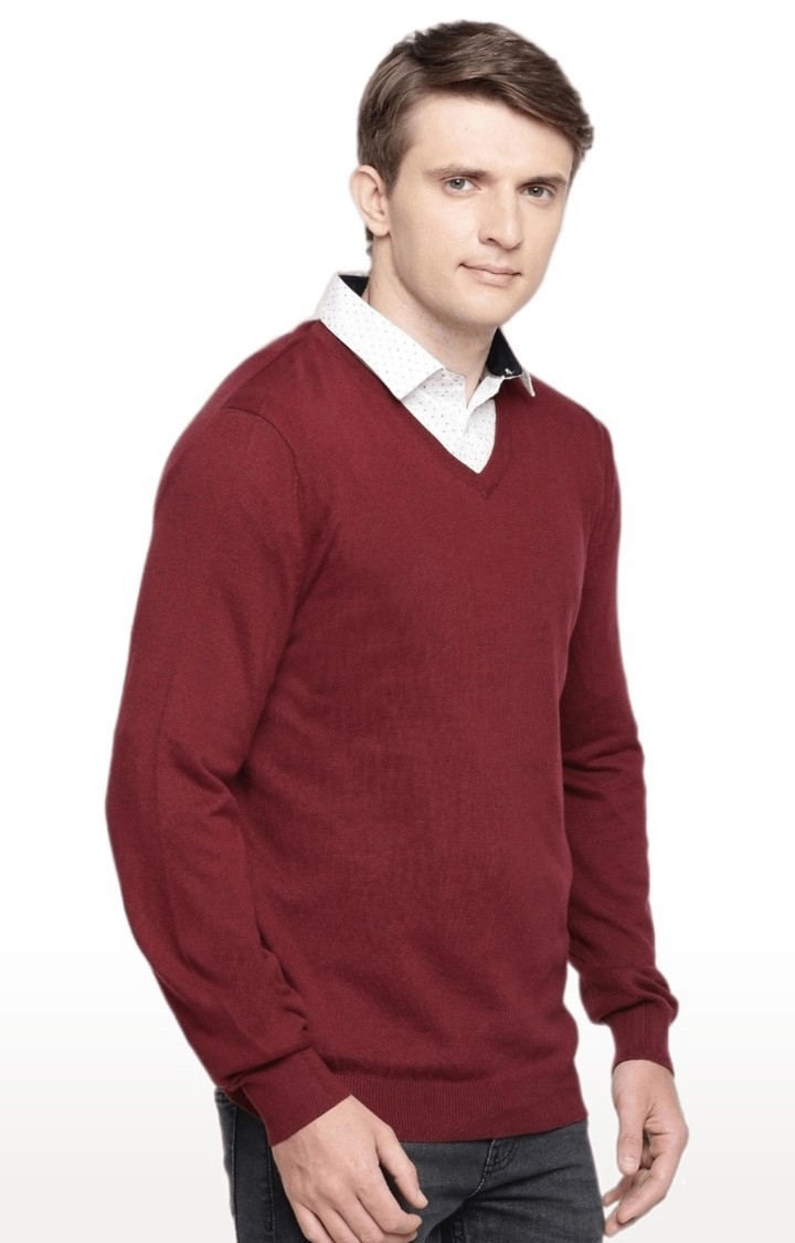 Men's Red Solid Sweaters
