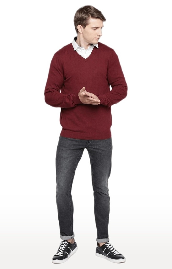 Men's Red Solid Sweaters