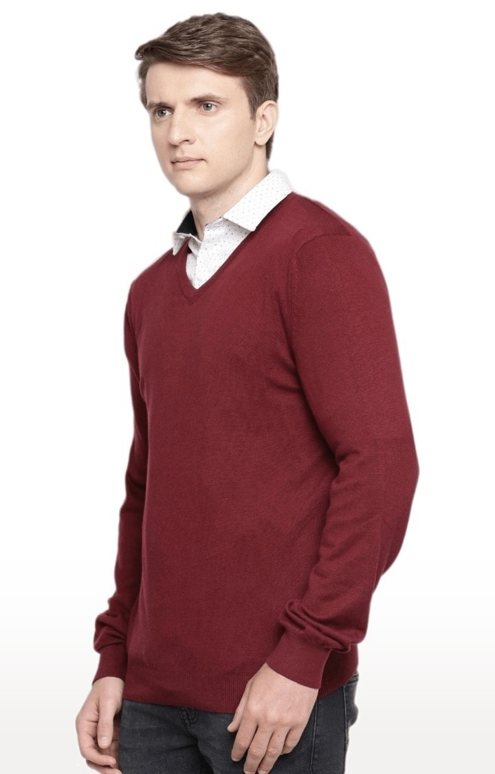 Men's Red Solid Sweaters