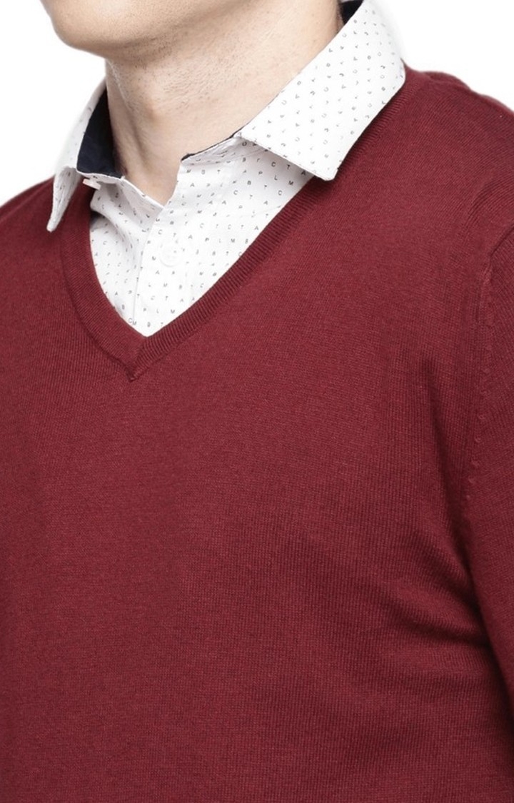 Men's Red Solid Sweaters