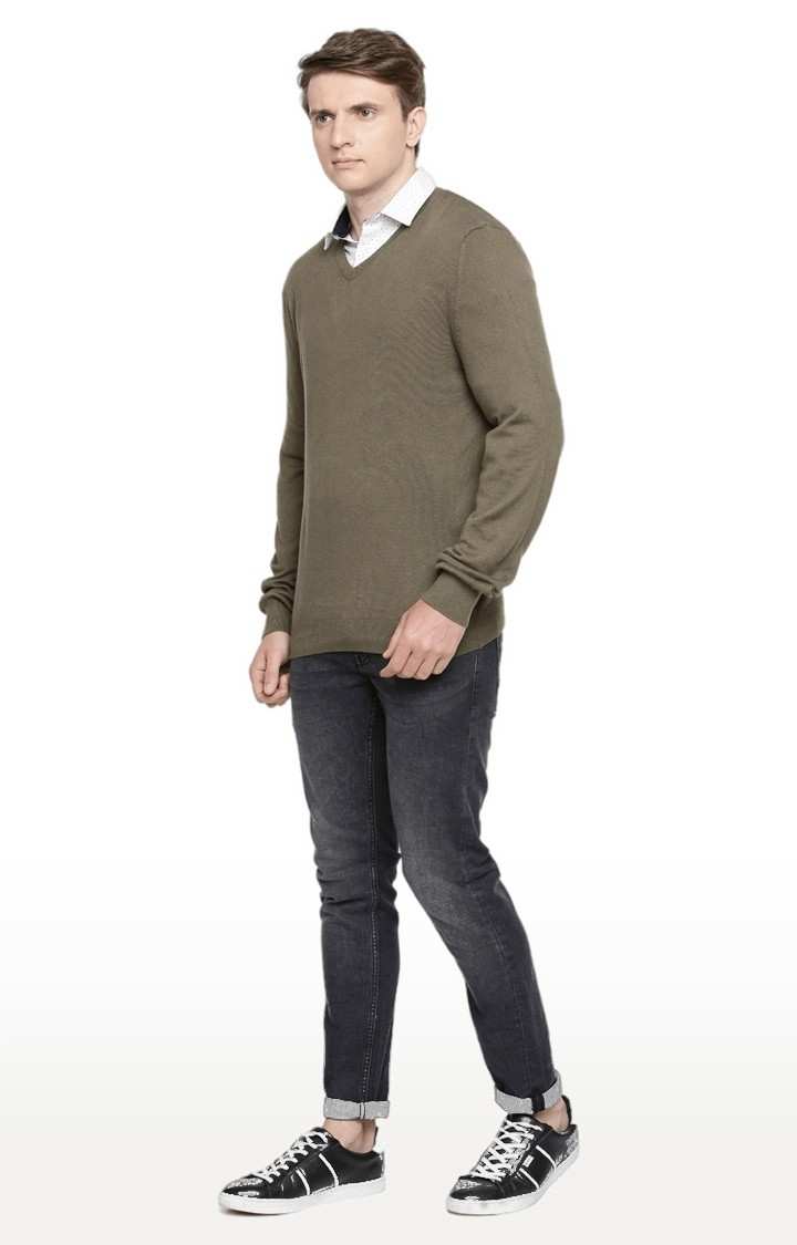 Men's Brown Solid Sweaters