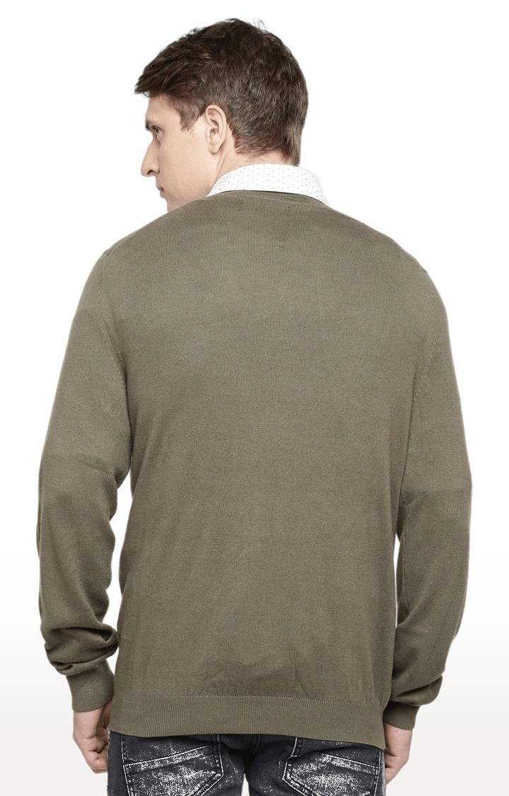 Men's Brown Solid Sweaters