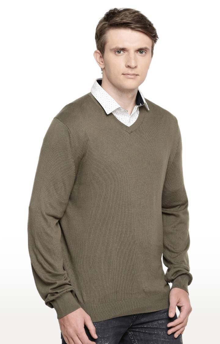 Men's Brown Solid Sweaters