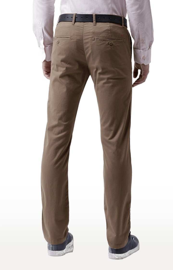 Men's Beige Cotton Blend Solid Chinos