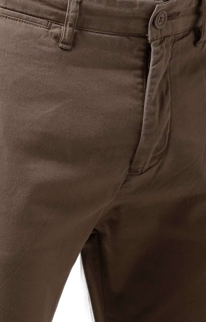 Men's Beige Cotton Blend Solid Chinos