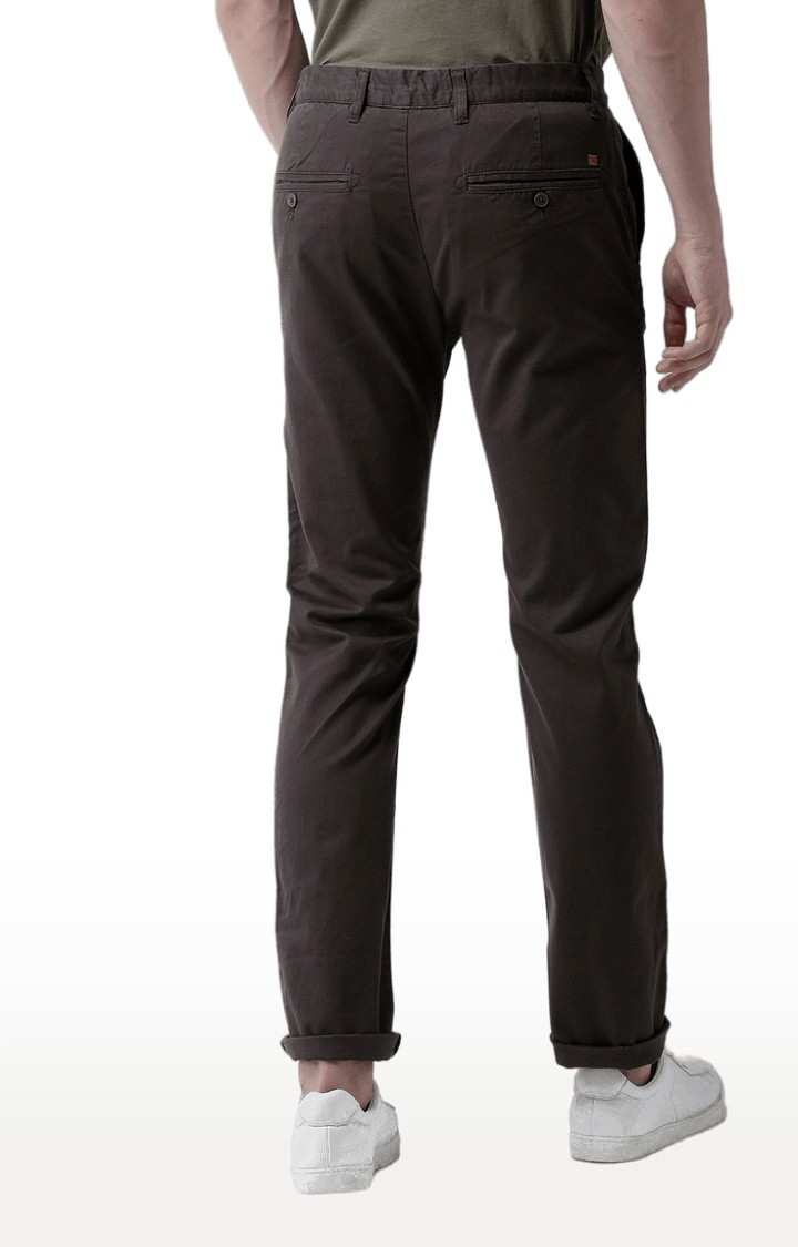 Men's Grey Cotton Blend Solid Chinos