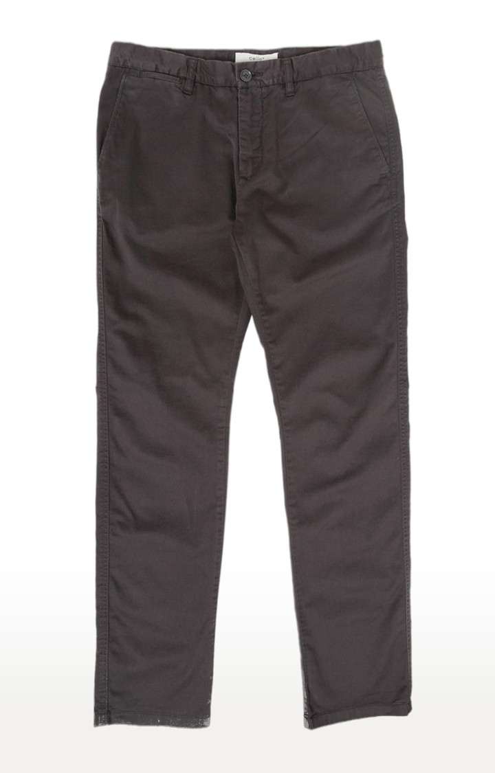Men's Grey Cotton Blend Solid Chinos