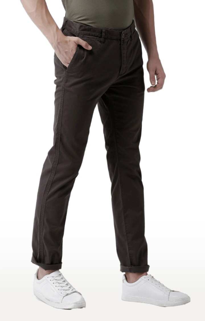 Men's Grey Cotton Blend Solid Chinos