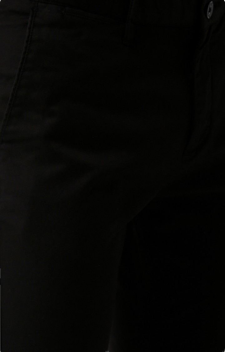 Men's Black Cotton Blend Solid Chinos