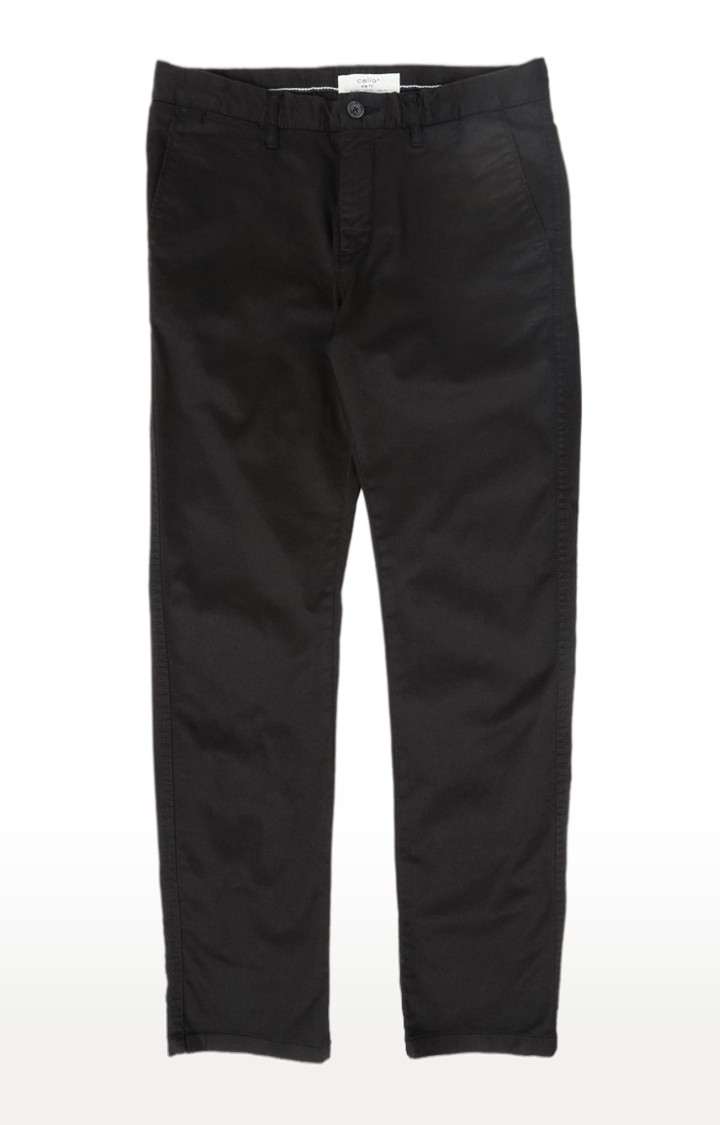 Men's Black Cotton Blend Solid Chinos