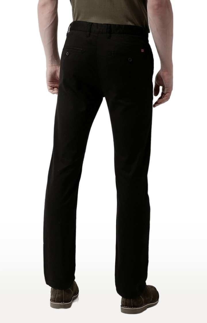 Men's Black Cotton Blend Solid Chinos