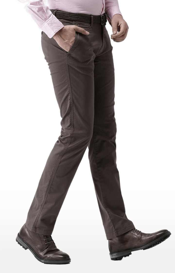 Men's Grey Cotton Blend Solid Chinos