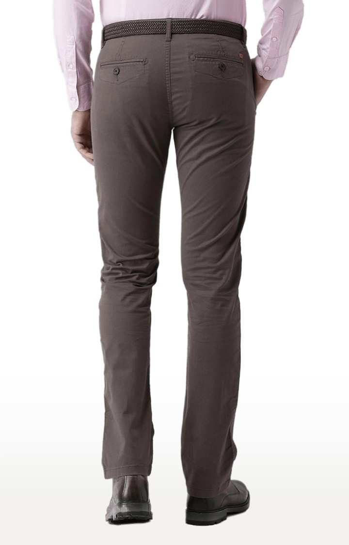 Men's Grey Cotton Blend Solid Chinos