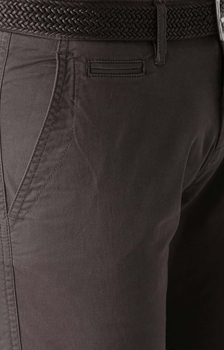 Men's Grey Cotton Blend Solid Chinos