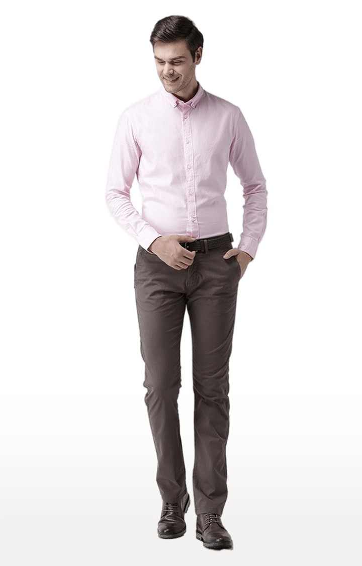 Men's Grey Cotton Blend Solid Chinos