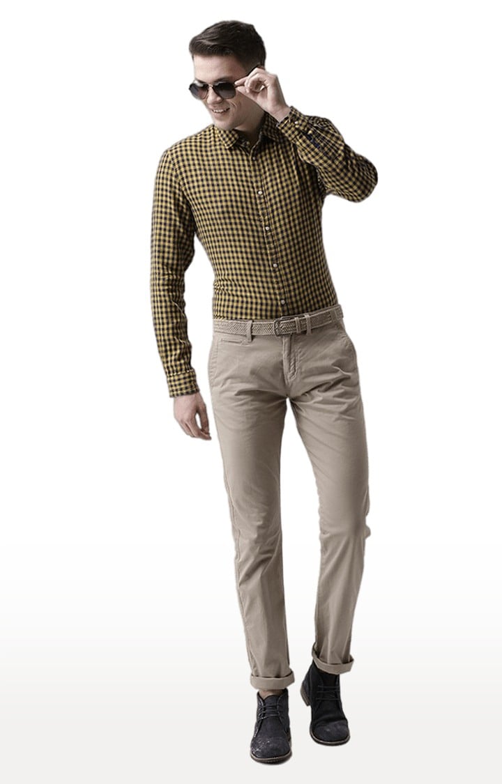 celio | Men's Beige Cotton Blend Solid Chinos 1