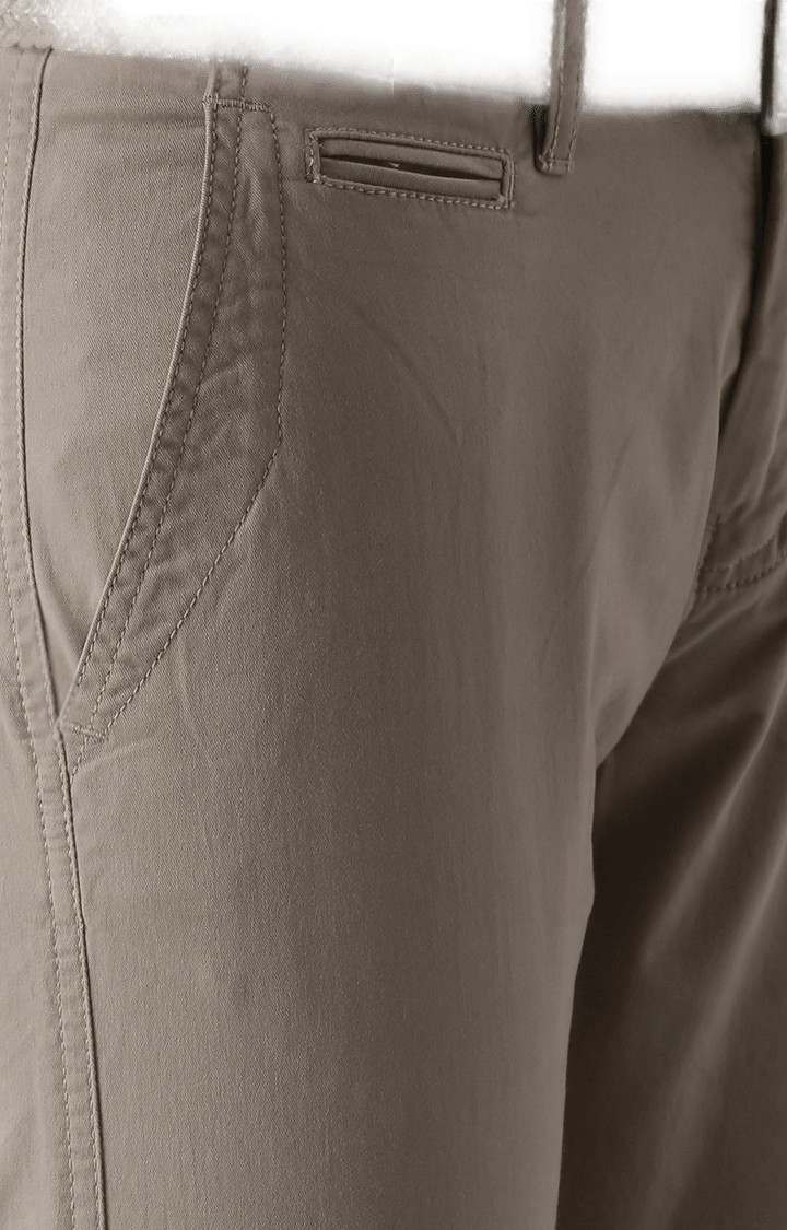 Men's Beige Cotton Blend Solid Chinos