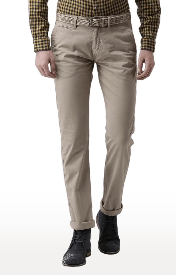 celio | Men's Beige Cotton Blend Solid Chinos