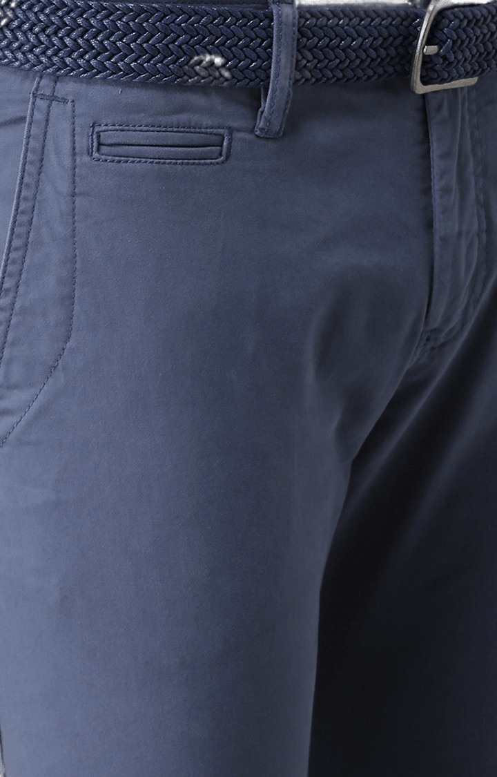 celio | Men's Blue Cotton Blend Solid Chinos 4