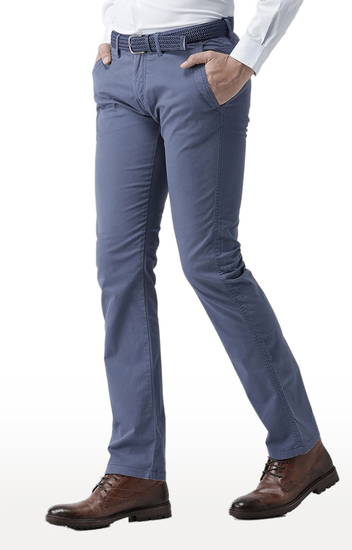 celio | Men's Blue Cotton Blend Solid Chinos 2