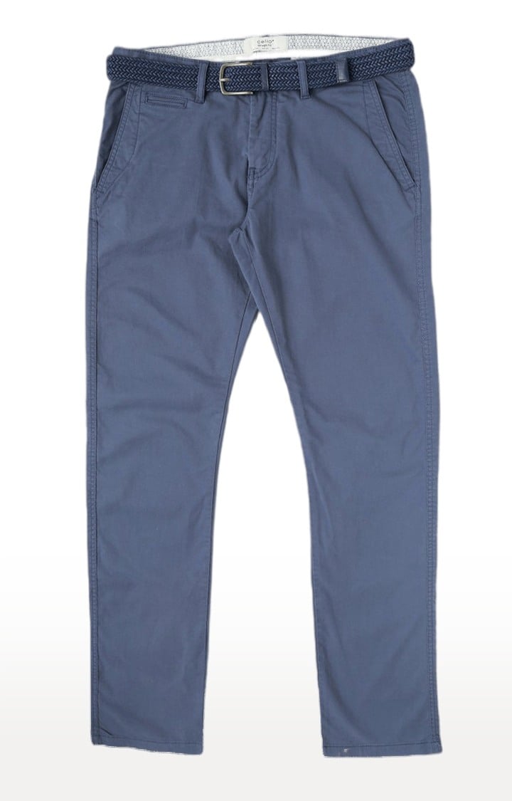 celio | Men's Blue Cotton Blend Solid Chinos 5