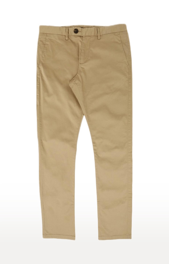 celio | Men's Beige Cotton Blend Solid Chinos 6