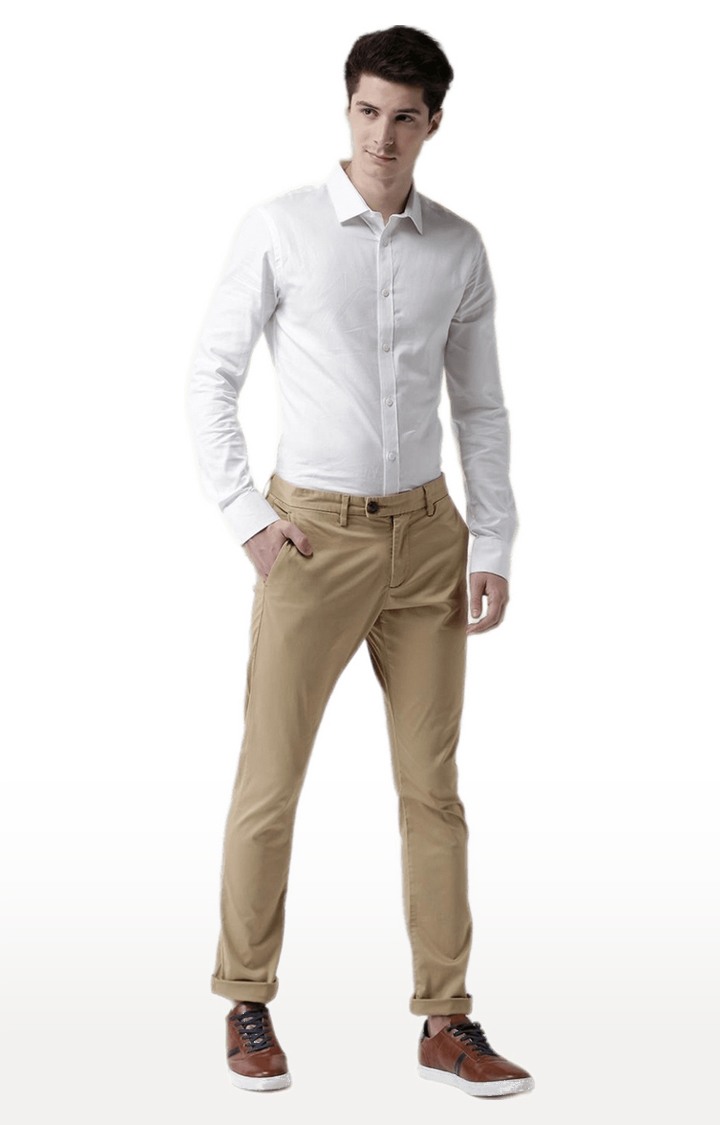 celio | Men's Beige Cotton Blend Solid Chinos 1