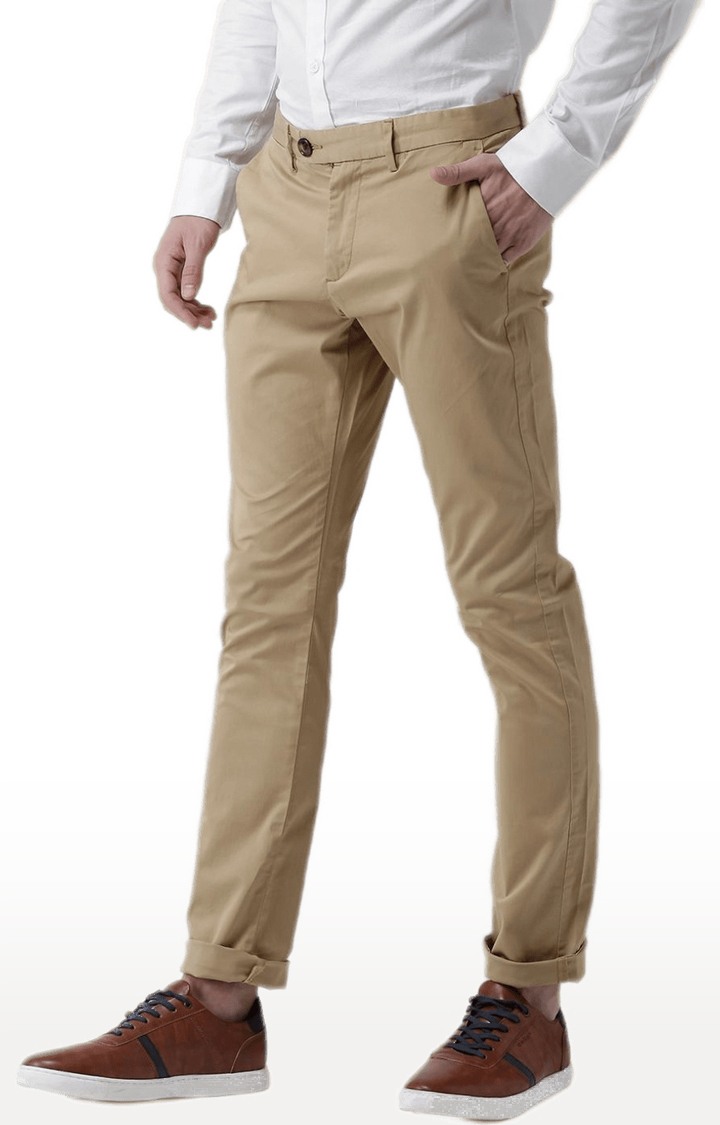 celio | Men's Beige Cotton Blend Solid Chinos 3