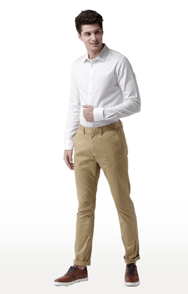 celio | Men's Beige Cotton Blend Solid Chinos 1