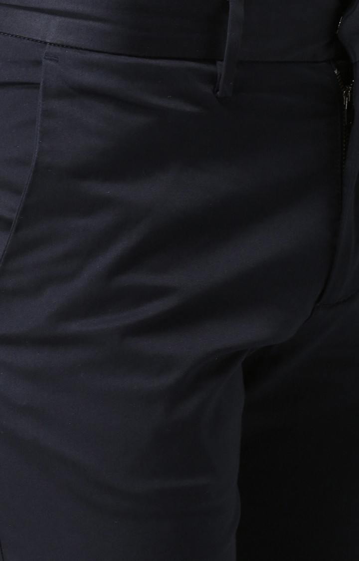 Men's Blue Cotton Blend Solid Chinos