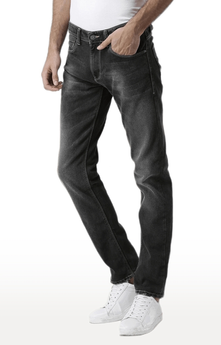 Men's Grey Cotton Blend Solid Straight Jeans