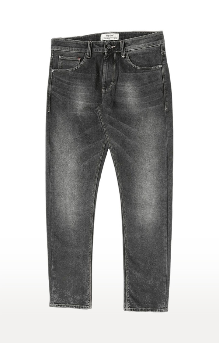 Men's Grey Cotton Blend Solid Straight Jeans