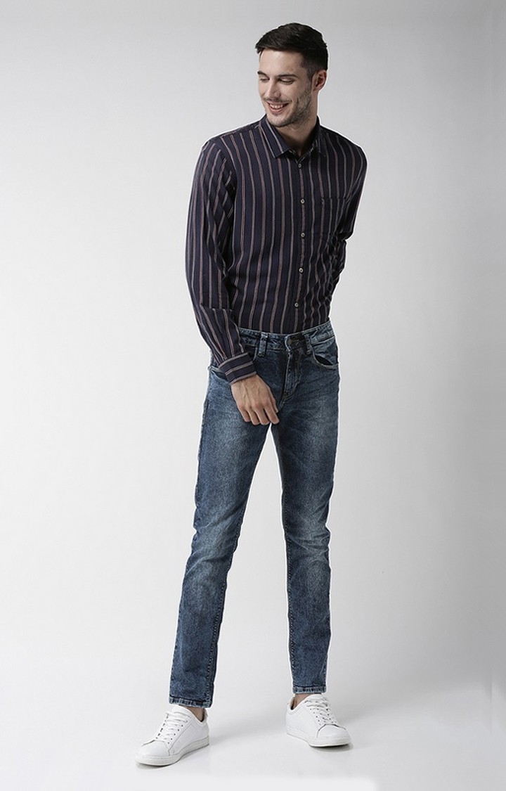 Men's Blue Cotton Blend Solid Straight Jeans