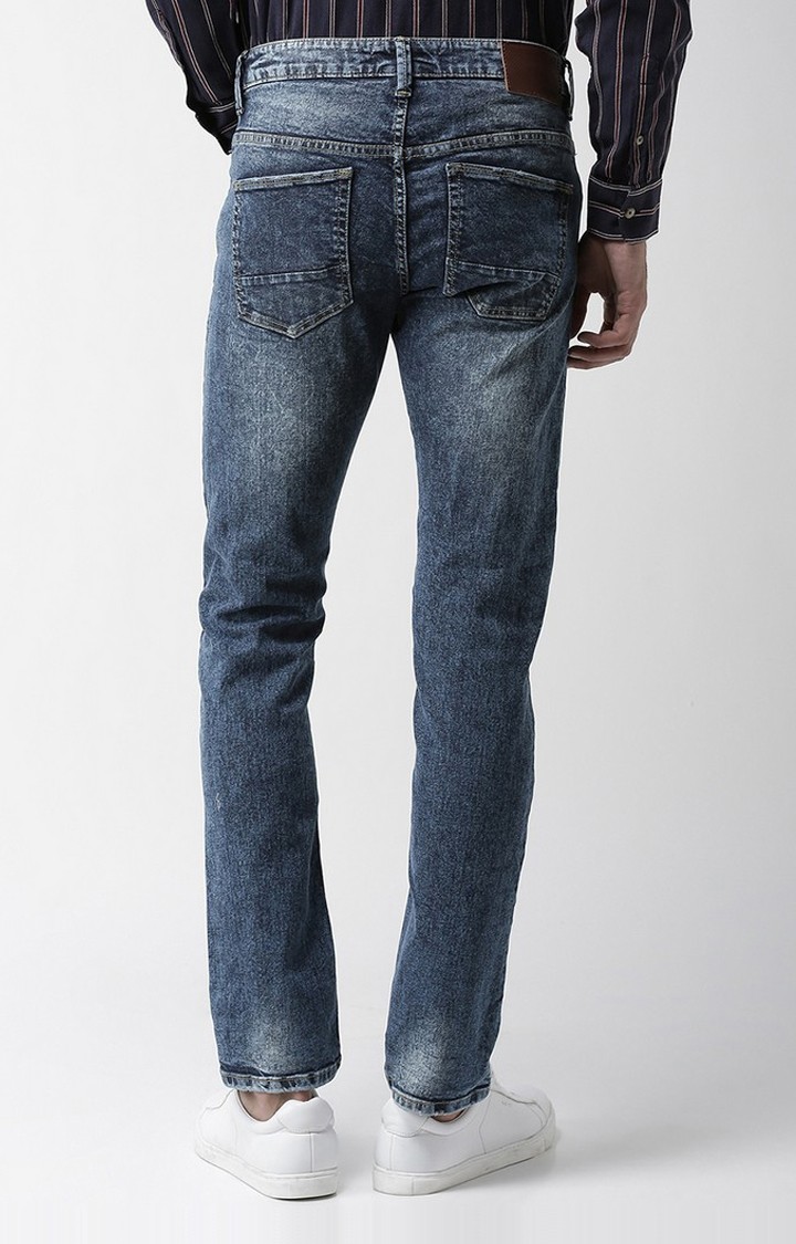 Men's Blue Cotton Blend Solid Straight Jeans