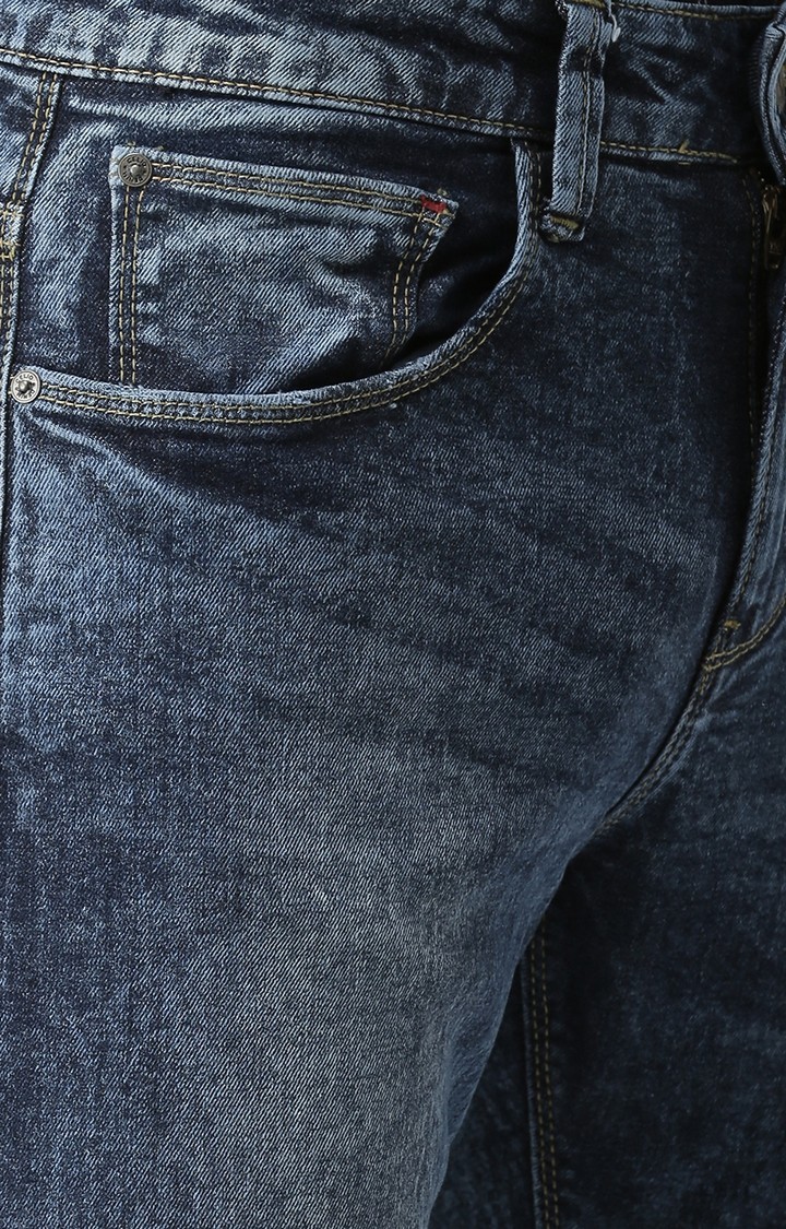 Men's Blue Cotton Blend Solid Straight Jeans